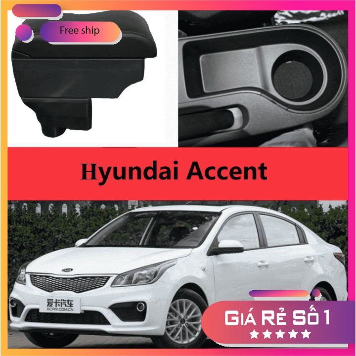 Hộp tỳ tay xe hơi Hyundai Accent và Kia Rio 2017-2019 tích hợp 6 cổng USB- 2 màu D