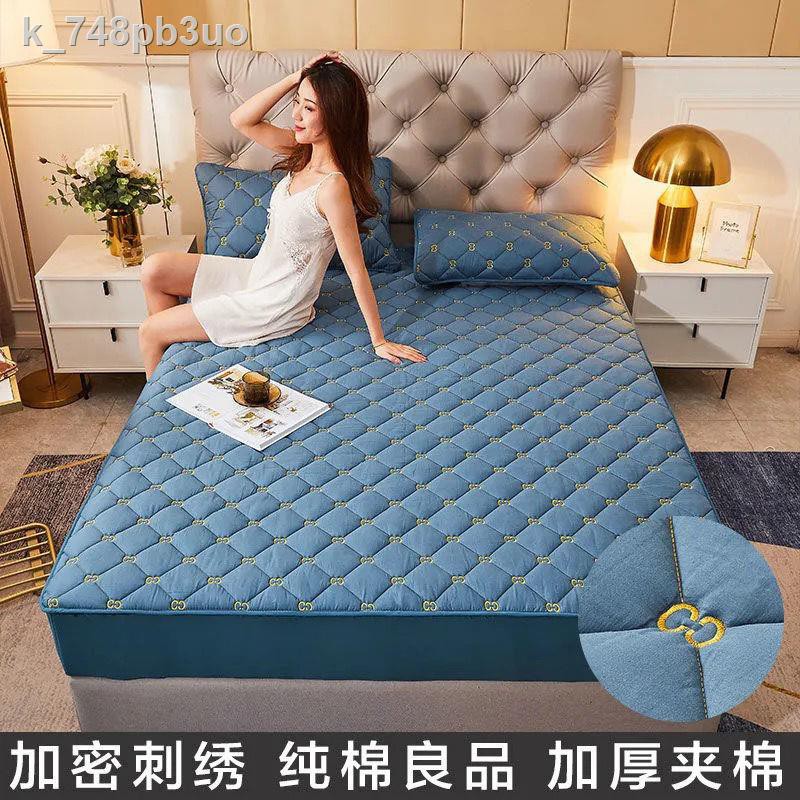 Ga●Tấm trải giường bằng vải cotton nguyên chất đơn mảnh chống trượt cố định trọn gói dày chần bông bụi Bảo vệ nệm