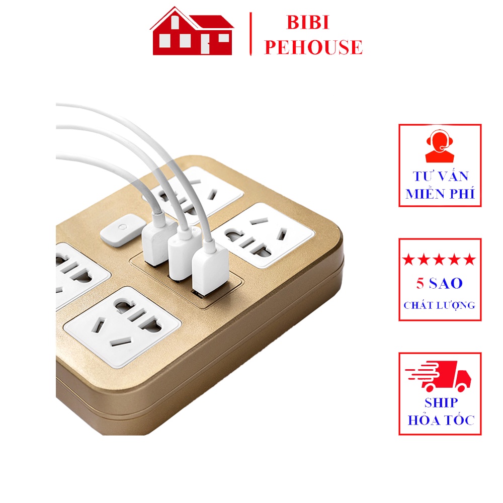 Ổ cắm điện đa năng CN2101 gồm 4 ổ điện và 3 cổng sạc Usb chịu tải 2500W bibi shop
