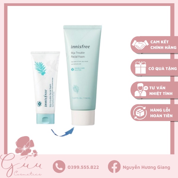 Sữa rửa mặt ngăn ngừa mụn Innisfree Bija Trouble Facial Foam - Guu