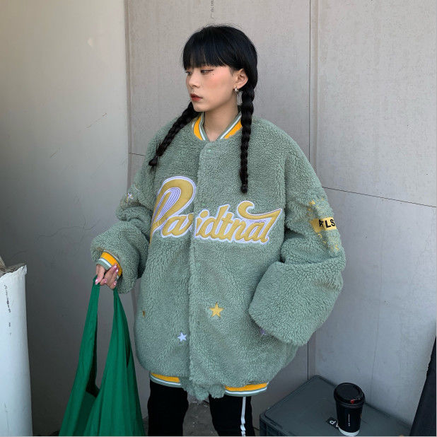 Áo Khoác Bóng Chày Lông Cừu Dày Dặn Phong Cách Retro Cho Nữ | BigBuy360 - bigbuy360.vn