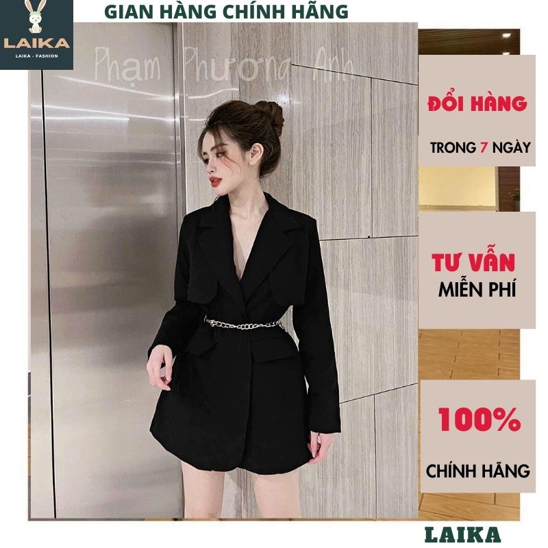 Áo Mangto Nữ Dáng Ngắn - Áo vest nữ blazer kèm đai lưng xích bo eo tôn dáng, thanh lịch vừa xinh đẹp - LAIKA