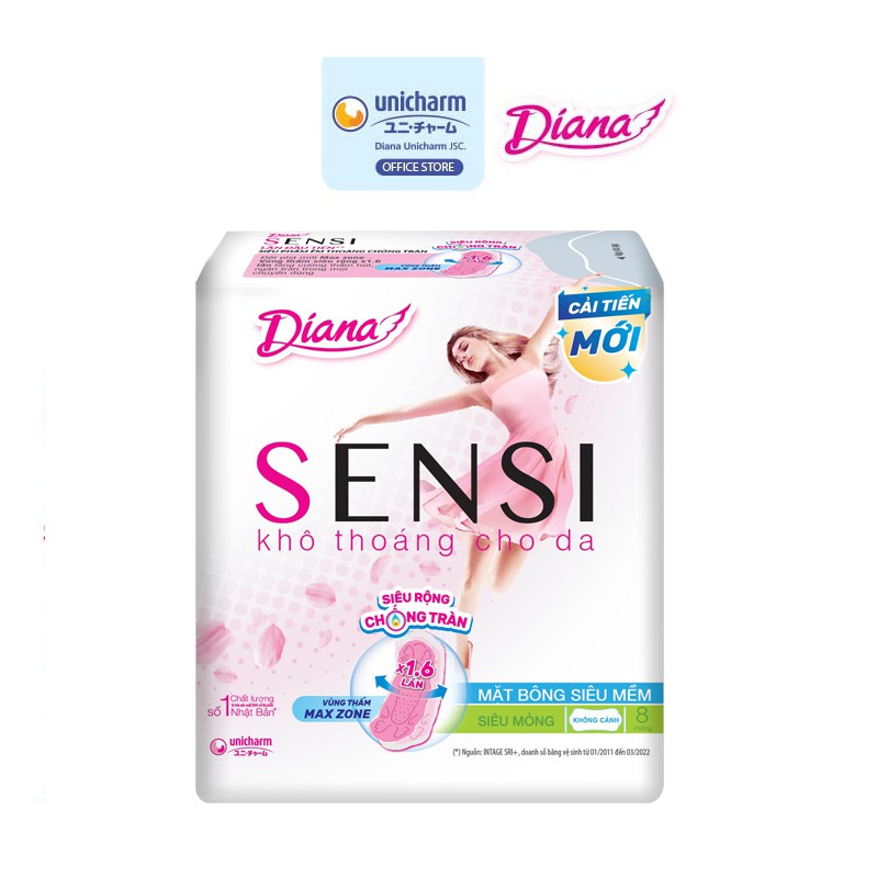 Băng vệ sinh Diana Sensi siêu mỏng không cánh 8 miếng/gói