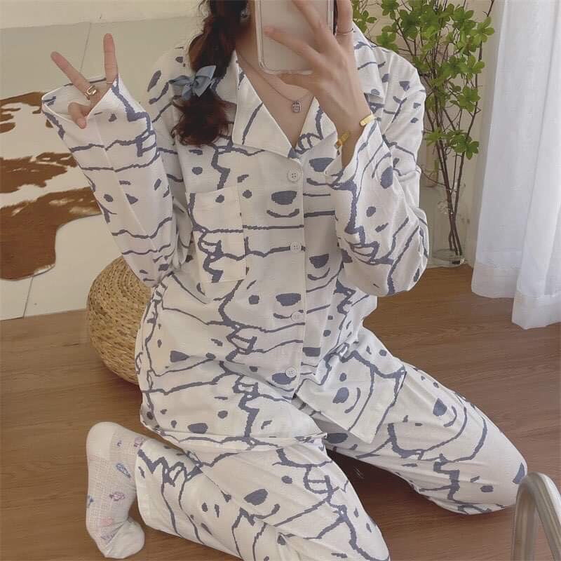 Bộ ngủ pizama dài tay kate lụa loại 1 yêu luôn