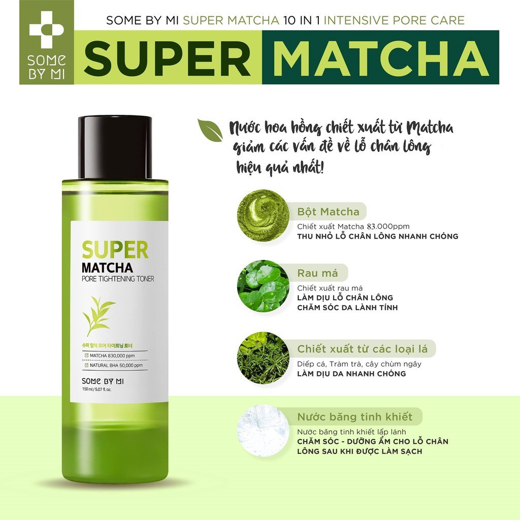 Bộ 3 Sản Phẩm Se Khít Lỗ Chân Lông Điều Tiết Bã Nhờn Some By Mi Super Matcha Pore(rửa mặt 100ml+toner150ml+serum 50ml)