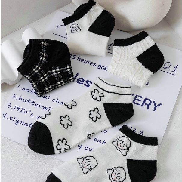 Vớ Cổ Thấp Co Giãn Họa Tiết Dễ Thương Phong Cách Hàn Quốc Cho Nữ