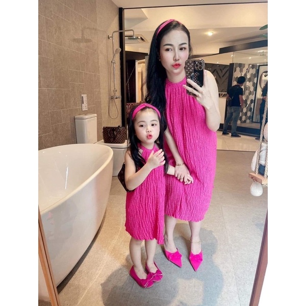 Đầm Maxi Cho Mẹ Và Bé, Đầm Đôi Mẹ Bé Chất Đũi Xốp (Ảnh Thật)