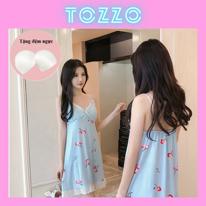 Váy ngủ 2 dây có đệm ngực chất thun cotton cute mềm mát mặc nhà mùa hè dễ thương giá rẻ V2D01