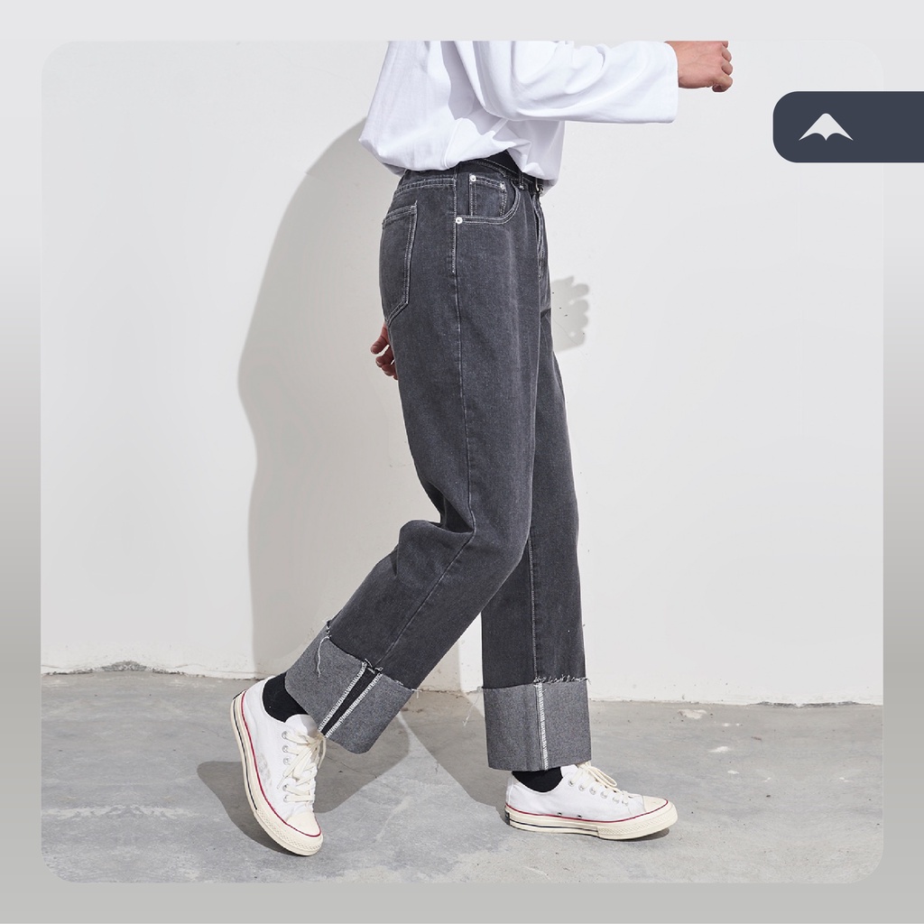 Quần jeans ống rộng sắn gấu Thomas MARTIAN cạp cao có cúc ống suông unisex cá tính quần bò denim Hàn Quốc QJXG01 | BigBuy360 - bigbuy360.vn