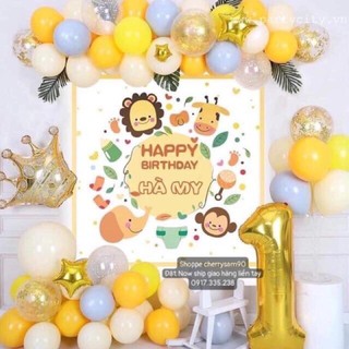Set trang trí sinh nhật bé trai bé gái nhiều mẫu kèm Backrop bảng tên Kiểu Hàn Quốc