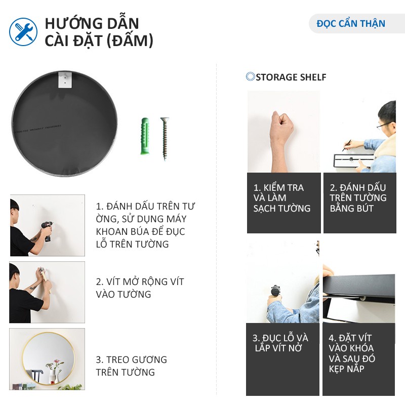 gương tròn treo tường khung kim loại gương 4 kích thước có sẵn Gương phòng tắm gương treo tường gương phòng tròn gương