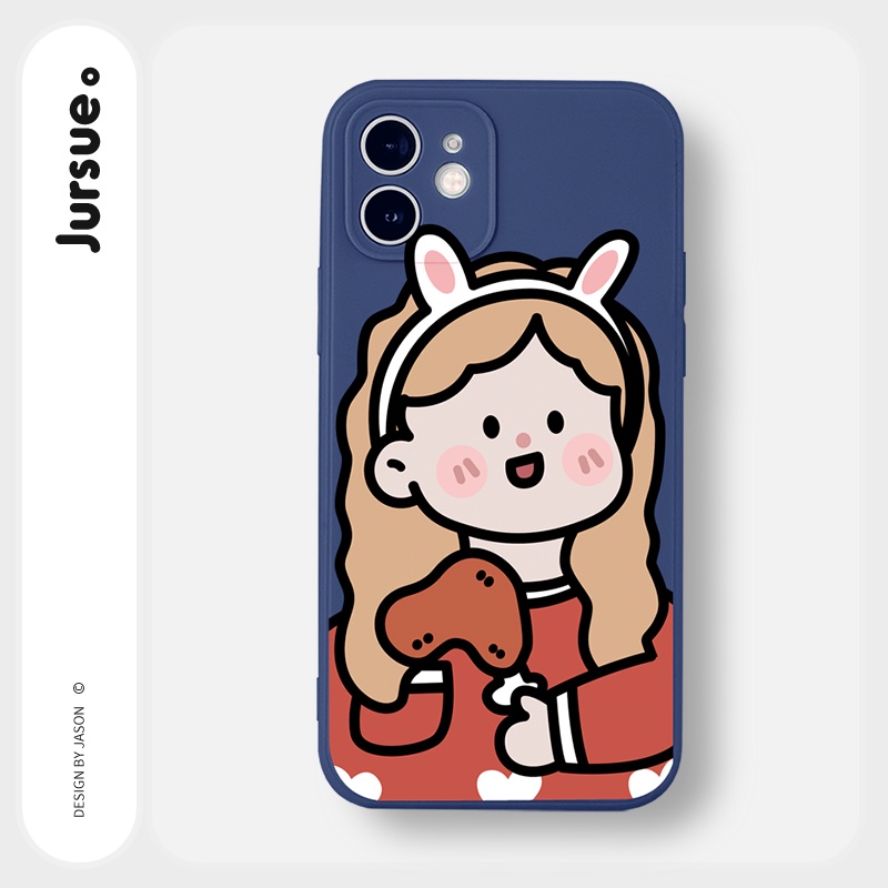Ốp lưng JURSUE hoạt hình cặp đôi dễ thương đẹp cho iPhone 13 12 11 Pro Max SE 2020 X XR XS ip 8 7 6 6S Plus kute Y196