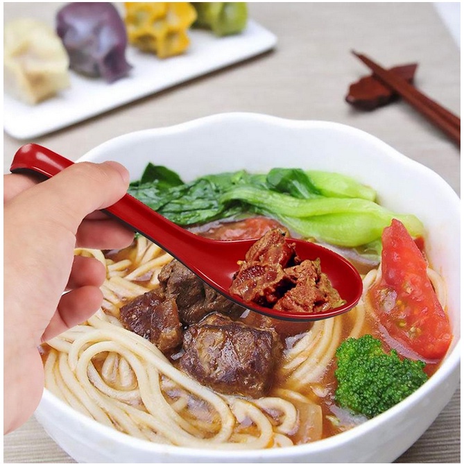 Muỗng thìa ăn phở múc canh đen đỏ nhựa cao cấp