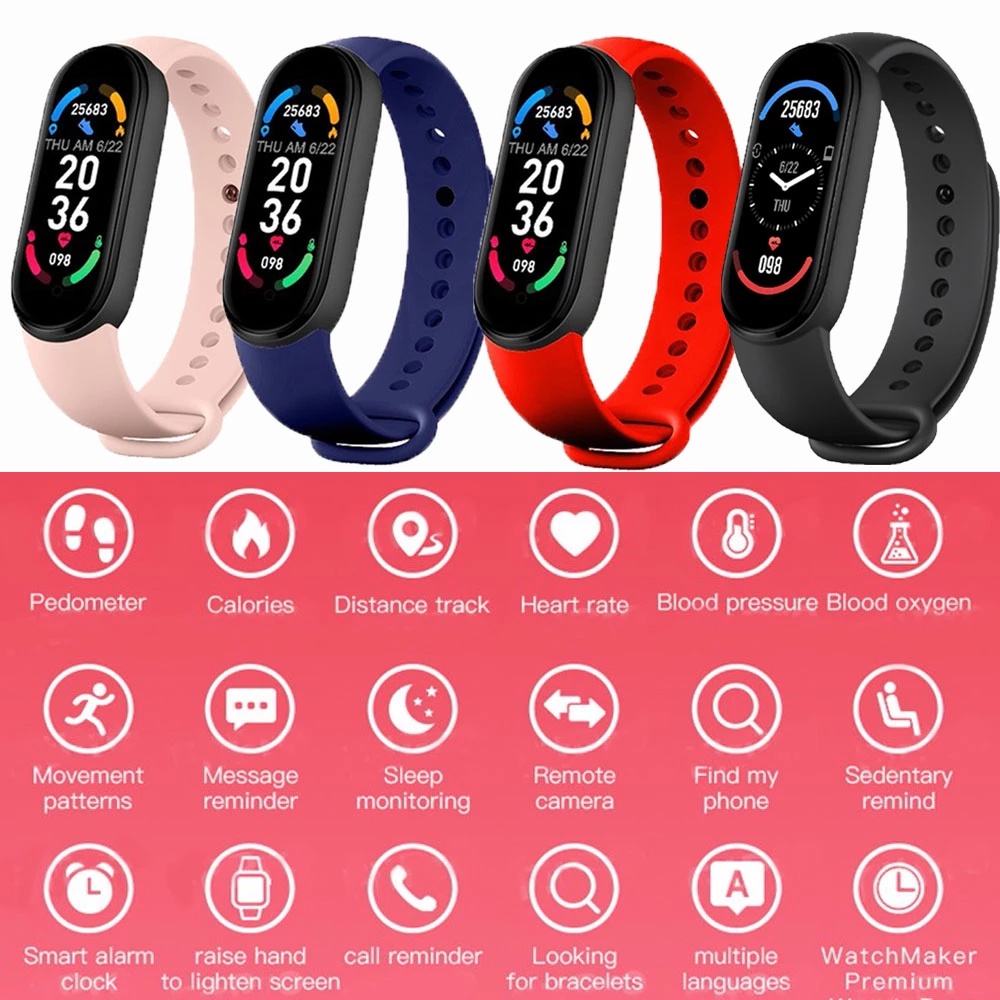 Đồng Hồ Thông Minh M6 Android IOS USB LED Chống Thấm Nước IP67 Tây Ban Nha Hỗ Trợ Theo Dõi Nhịp Tim Thể Thao FitPro Không Dây