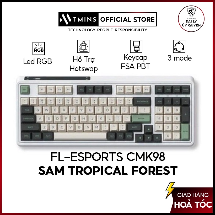 Bàn phím cơ không dây FL-Esports CMK98 SAM Tropical Forest Kết nối 3 mode- Hàng chính hãng