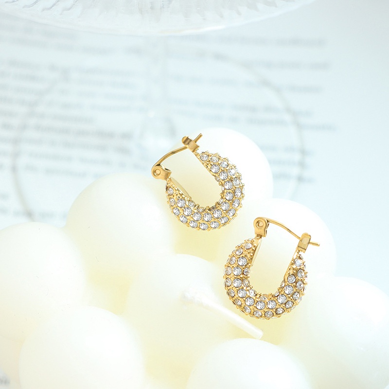 Bông Tai Dạng Vòng Bằng Thép Titanium Mạ Vàng Đính Đá Zircon Lấp Lánh Thời Trang Cho Nữ