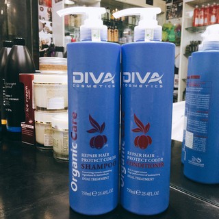 Bộ Dầu Gội Dầu Xả Diva Cosmetics Organic Care 750ml x 2 - Dầu Gội Dưỡng Tóc, Bảo vệ màu tóc