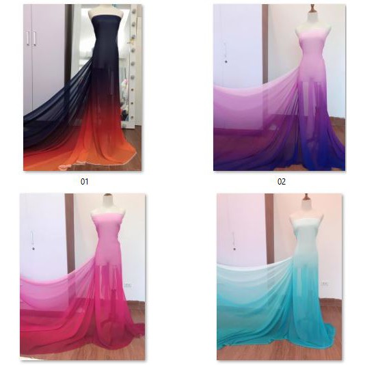 [NHIỀU MÀU] Vải voan chiffon ombre chuyển màu xanh -đỏ cam chất mềm mịn như tơ, rủ đẹp