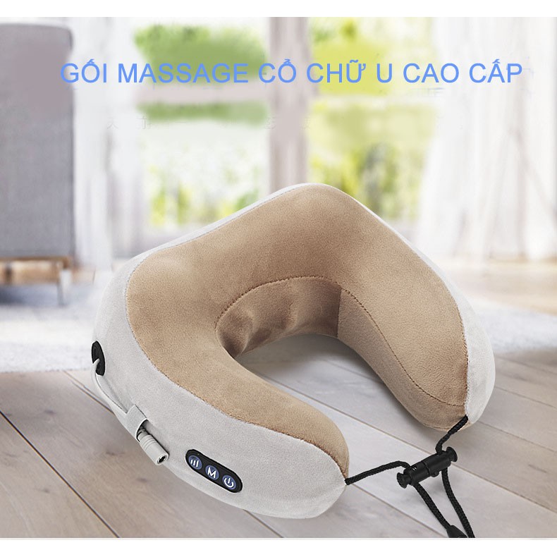 Gối Massage Vai Gáy Hồng Ngoại, Gối Massage Vai Gáy chữ U Chất liệu da cao cấp, mềm dịu dễ chịu - Hàng Loại 1