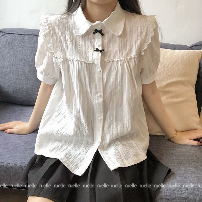 Áo Sơ Mi Trắng Tay Phồng Ngắn Dáng Rộng Thiết Kế Mới Thời Trang Mùa Hè Theo Phong Cách Pháp Cho Nữ