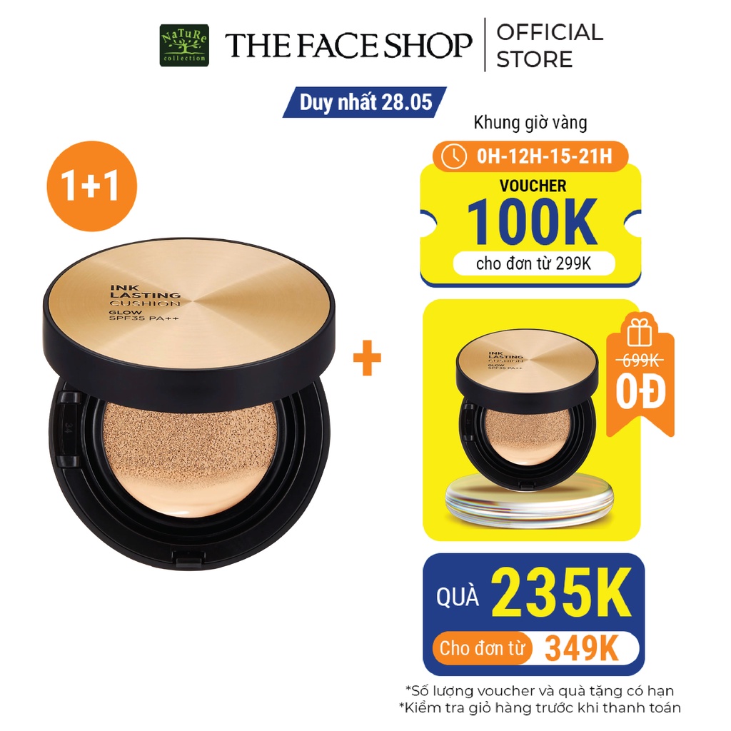 Combo 2 Phấn Nước Màu V203 TheFaceShop Ink Lasting Cushion Glow SPF 35 PA++ 15gX2