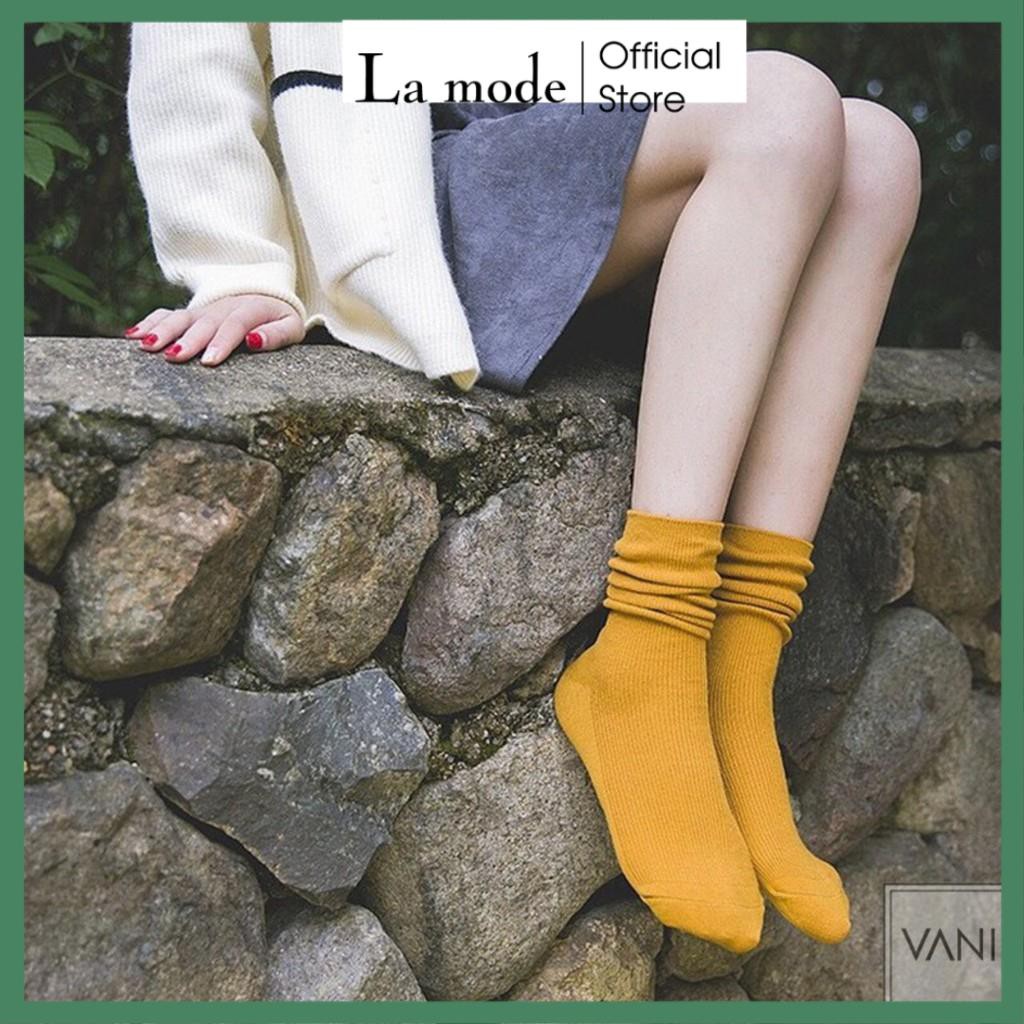 Tất nhún Hàn Quốc Nam Nữ – Kiểu dáng Vintage Vớ len gân tăm nhỏ cổ cao (dài) - La Mode