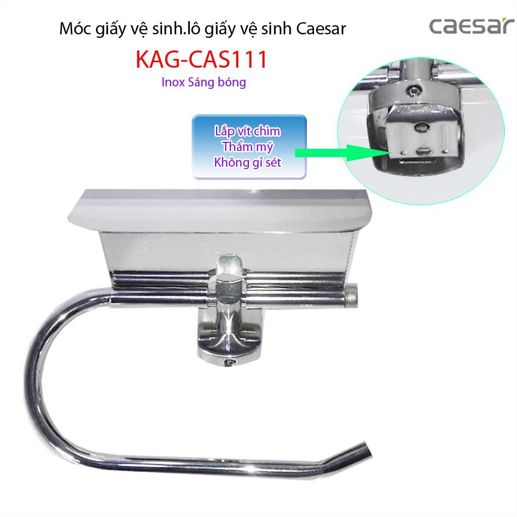 Móc gấy Caesar KAG-CAS111, hộp để giấy vệ sinh inox 304 bóng thiết kế cao cấp