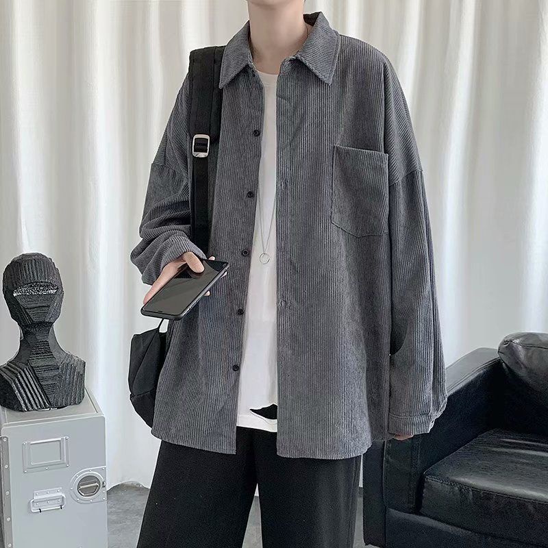 Cộng Với Kích Thước Cộng Với Kích Thước!Áo Khoác Sơ Mi Tay Dài Màu Đen Thời Trang Xuân Thu Cho Nam Giới
