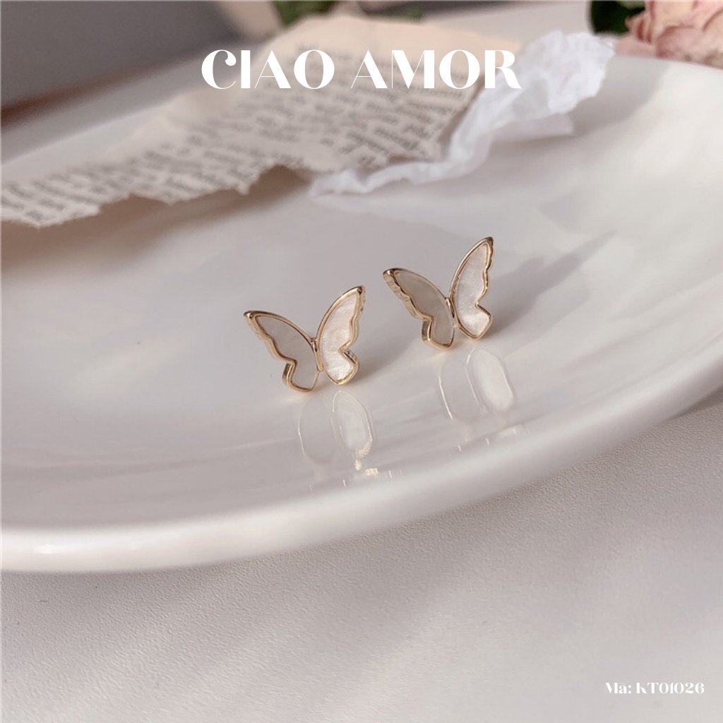 Khuyên tai nữ, bông tai nữ bạc S925 bướm đá vân thời trang Trang sức Ciao Amor - Mã KT0126