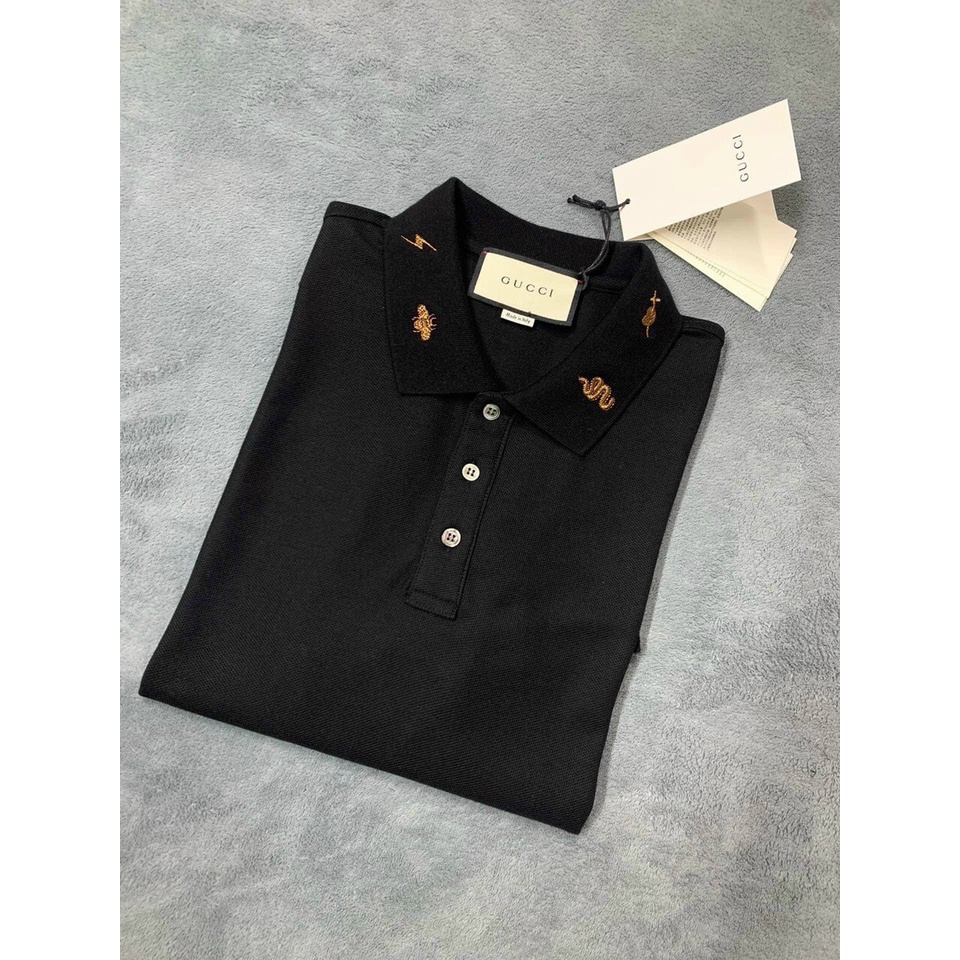 Áo Polo nam Gucci rắn ong thêu, áo polo nam đẹp tay ngắn 100% cotton Amani hàng VNXK