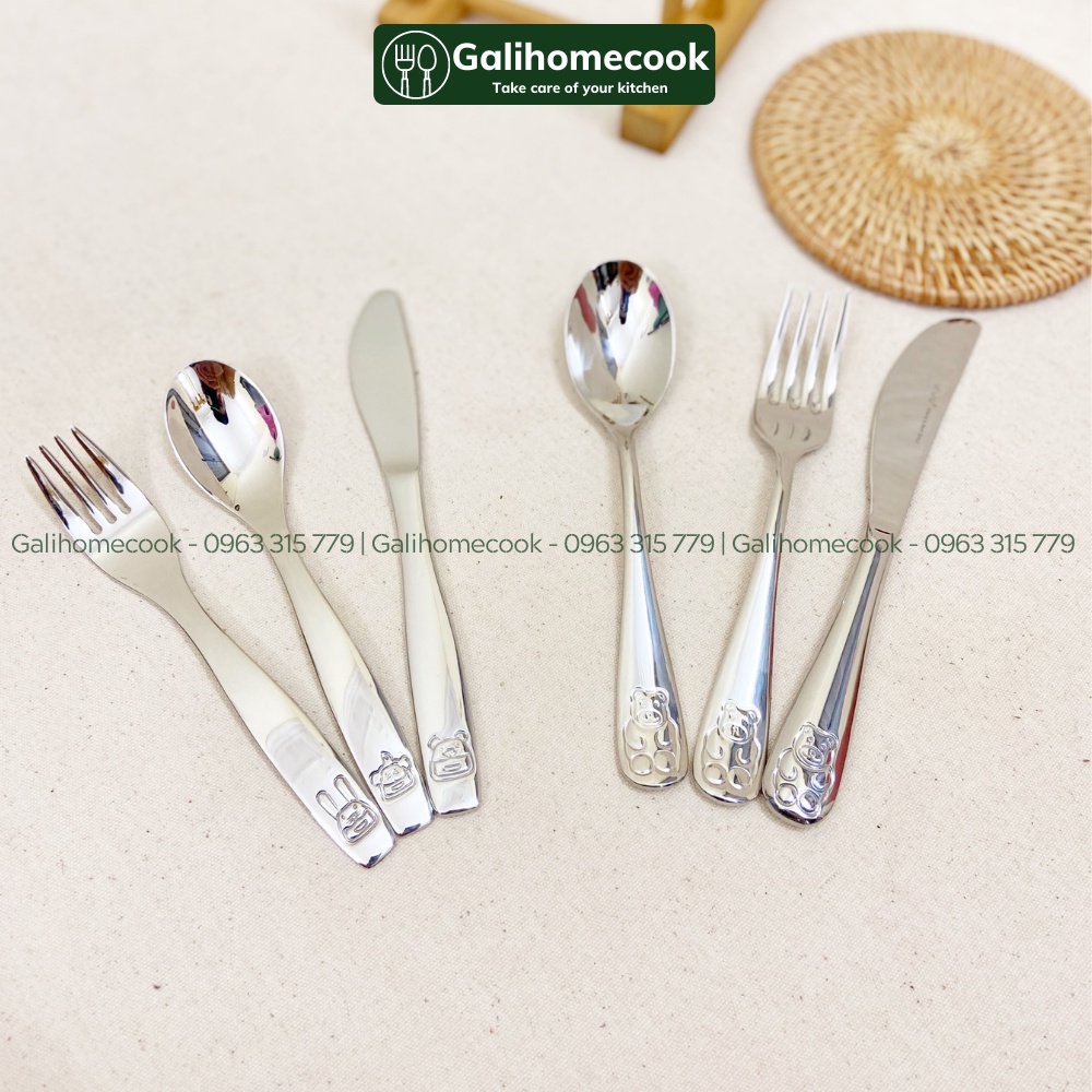 Bộ Dao Thìa Nĩa cho bé tập ăn inox 304 xuất khẩu cao cấp an toàn vệ sinh | GaliHomecook Children Cutlery