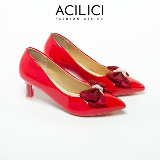 Giày cao gót nữ ACILICI thời trang, giày búp bê nữ da bóng gót nhọn cao 7p chuẩn size 35-40 màu Đỏ_TC06