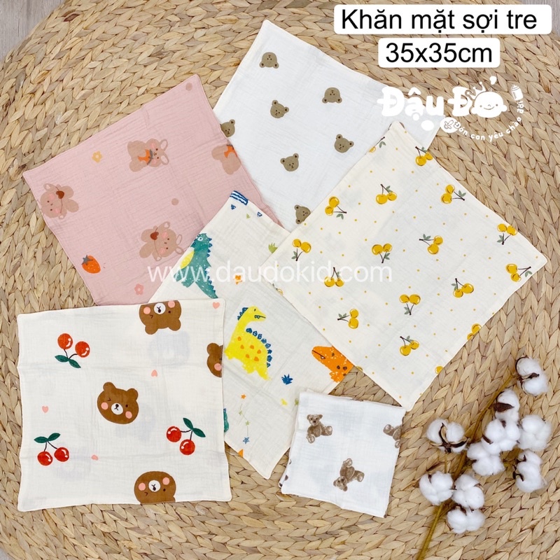 Khăn Mặt Sợi Tre cho bé ss 35x35cm. Hai mặt. Bốn Lớp