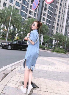 Đầm jean thắt eo