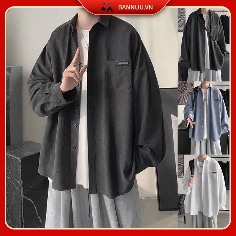 Áo sơ mi nam màu đặc đơn giản áo sơ mi lụa nam thời trang sơ mi nữ form rộng phong cách Hàn màu be áo sơ mi nam unisex fresh Áo sơ mi tay dài nam  áo sơ mi nữ