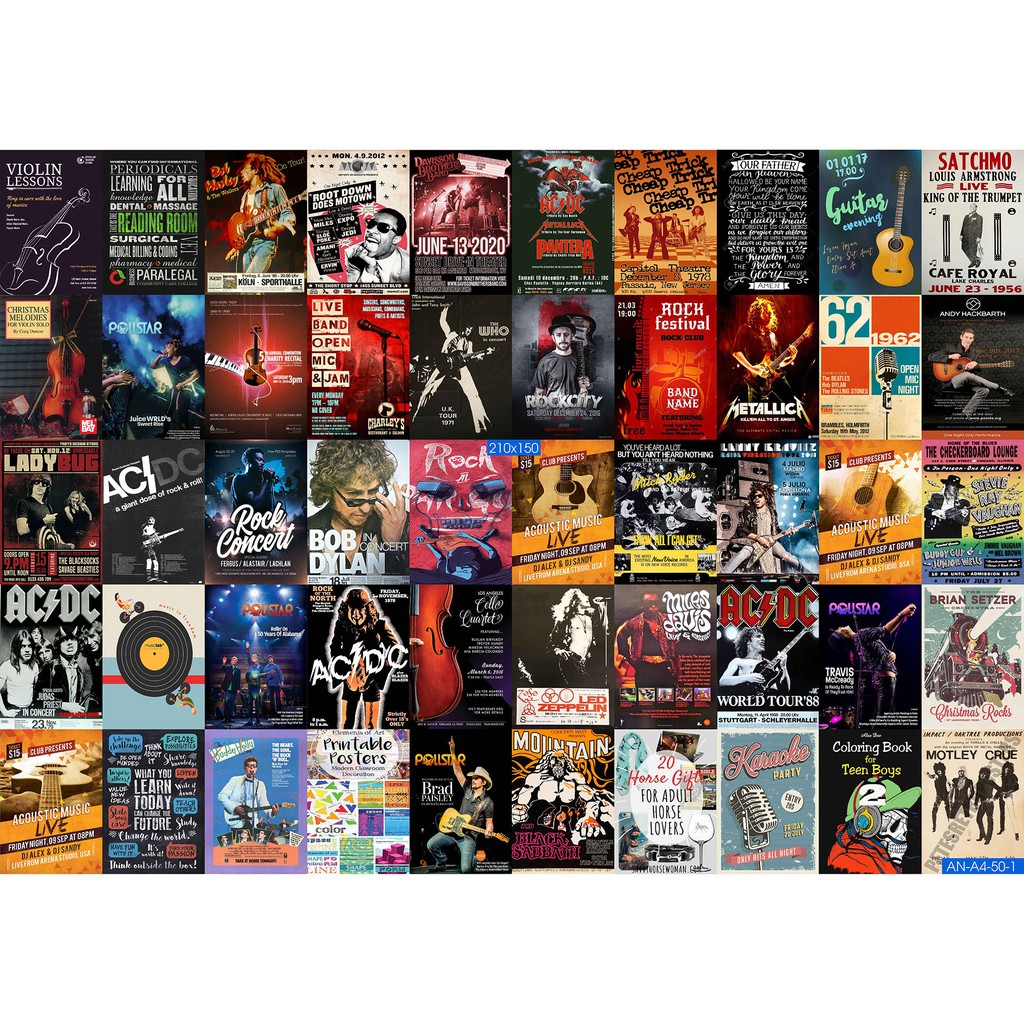 Combo Set 50 tờ Decal dán tường quán coffe chủ đề Âm Nhạc