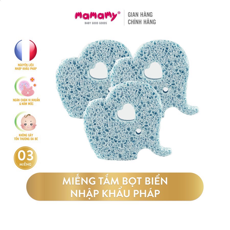 Miếng tắm bọt biển Cellulose tự nhiên an toàn cho trẻ sơ sinh Mamamy - Combo 3 miếng