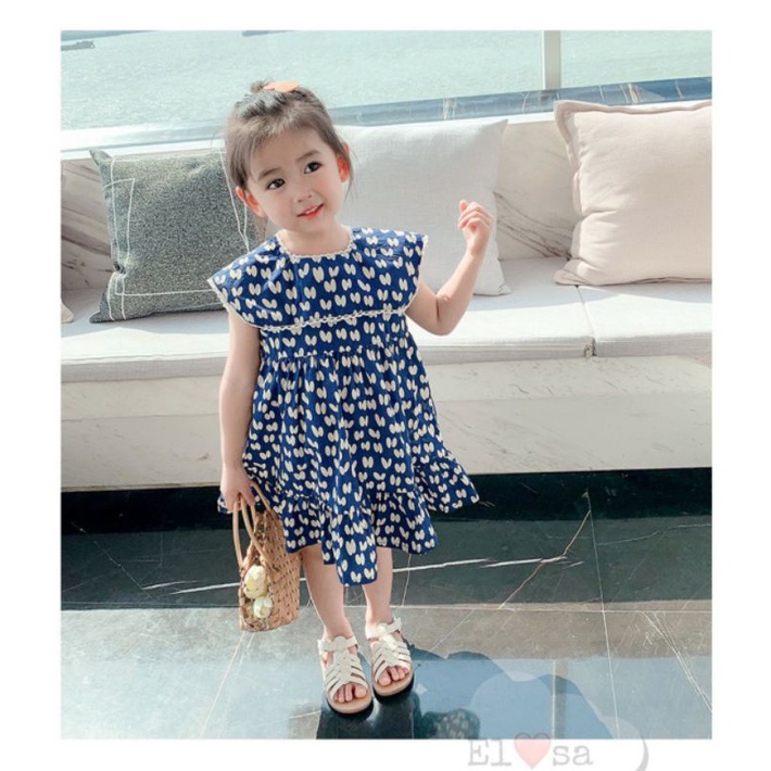 Váy bé gái - Váy tai thỏ xanh cam cổ vuông bánh bèo siêu xinh cho bé 1-5 Tuổi