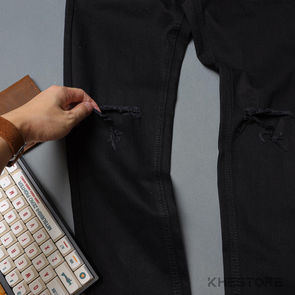 Quần Jeans Nam Khestore 9095 , Jeans Trơn Đen Rách Gối Phong Cách Hàn Quốc | BigBuy360 - bigbuy360.vn