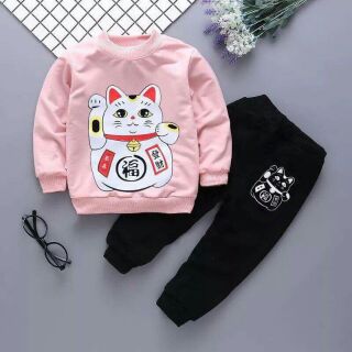 Combo bộ mèo thần tài+ váy cho bé