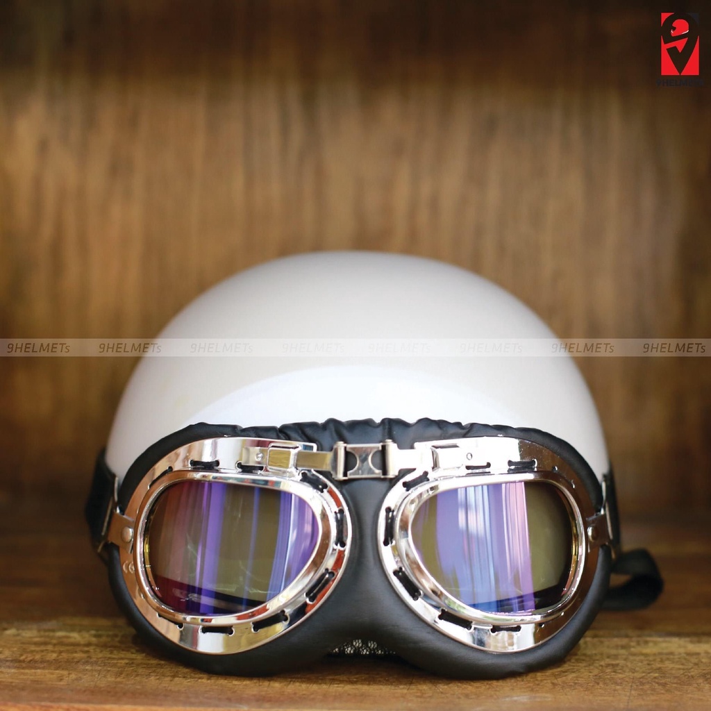 Mũ bảo hiểm nửa đầu nón 1/2 màu trơn freesize vòng đầu 54-59cm kèm kính phi công lót đệm mút xốp EPS