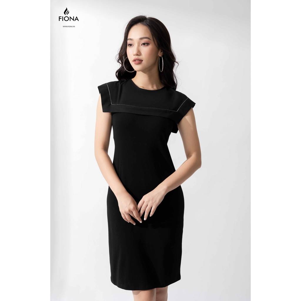 Đầm thiết kế cao cấp FIONA váy công sở nữ màu đen chất liệu cotton dáng suông thêu ziczac trẻ trung F420635