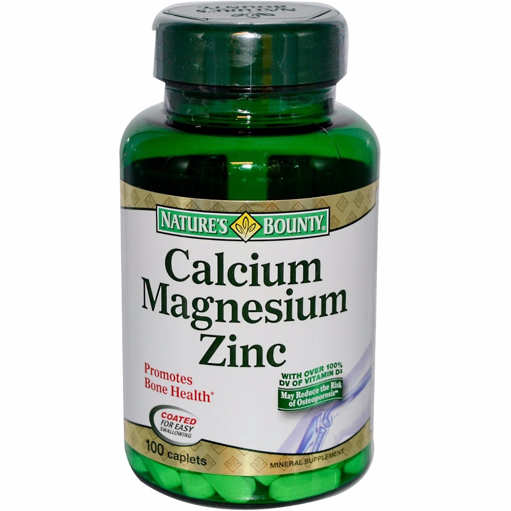 Viên uống bổ sung Calcium Magnesium Zinc Nature's  Bounty 100 viên- Bổ sung Ca Mg Kẽm