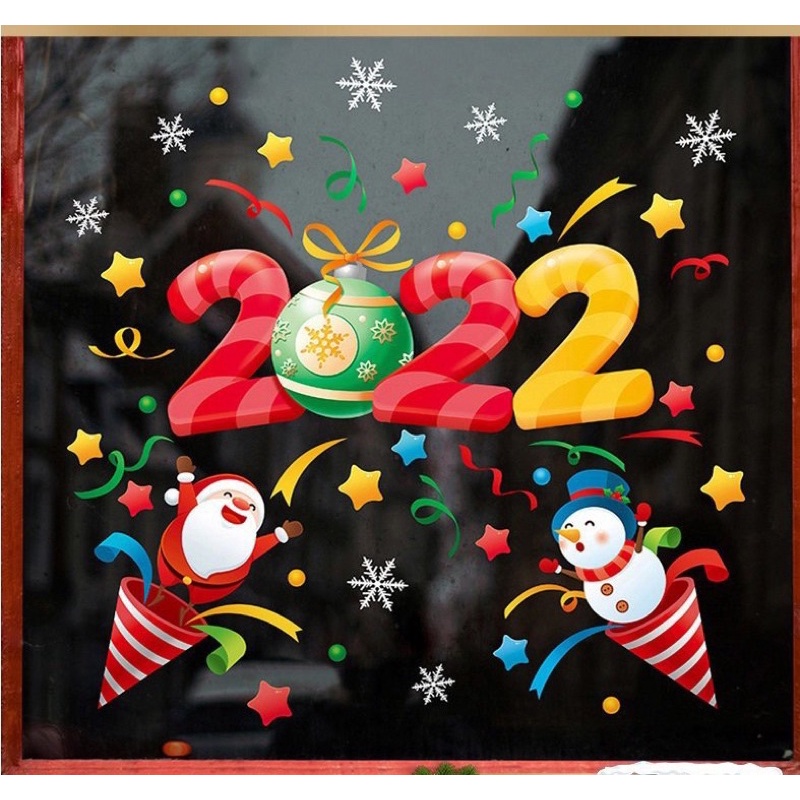 Combo Decal Noel 2022⚡️𝐅𝐑𝐄𝐄 𝐒𝐇𝐈𝐏⚡️ Decal dán tường Decal Noel 2022 pháp hoa - PVC chống thấm nước, keo siêu dính