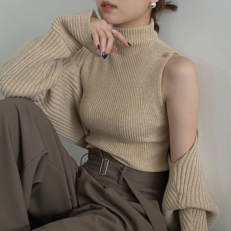 (SẴN) Áo len cổ thấp + áo cardigan ngắn phong cách Hàn Quốc