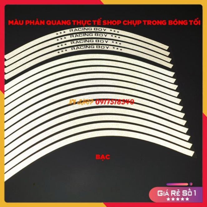 DECAL RACING PHẢN QUANG DÁN VÀNH RCB (TEM CHỈ VÀNH 1 BỘ ĐỦ DÁN 2 BÁNH)  Ảnh thật Sp