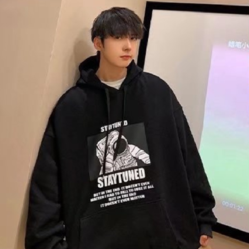 Áo hoodie tay dài dáng rộng in hình phi hành gia thời trang phong cách Hàn Quốc cho nam size M-3XL