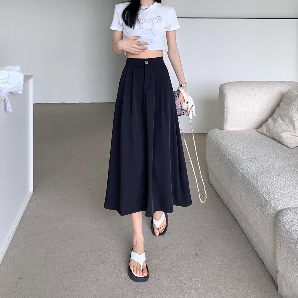 Chân váy dài Ulzzang chữ A Midi công sở xòe qua gối có BIGSIZE chun sau phong cách trẻ trung đi làm đi chơi CV44