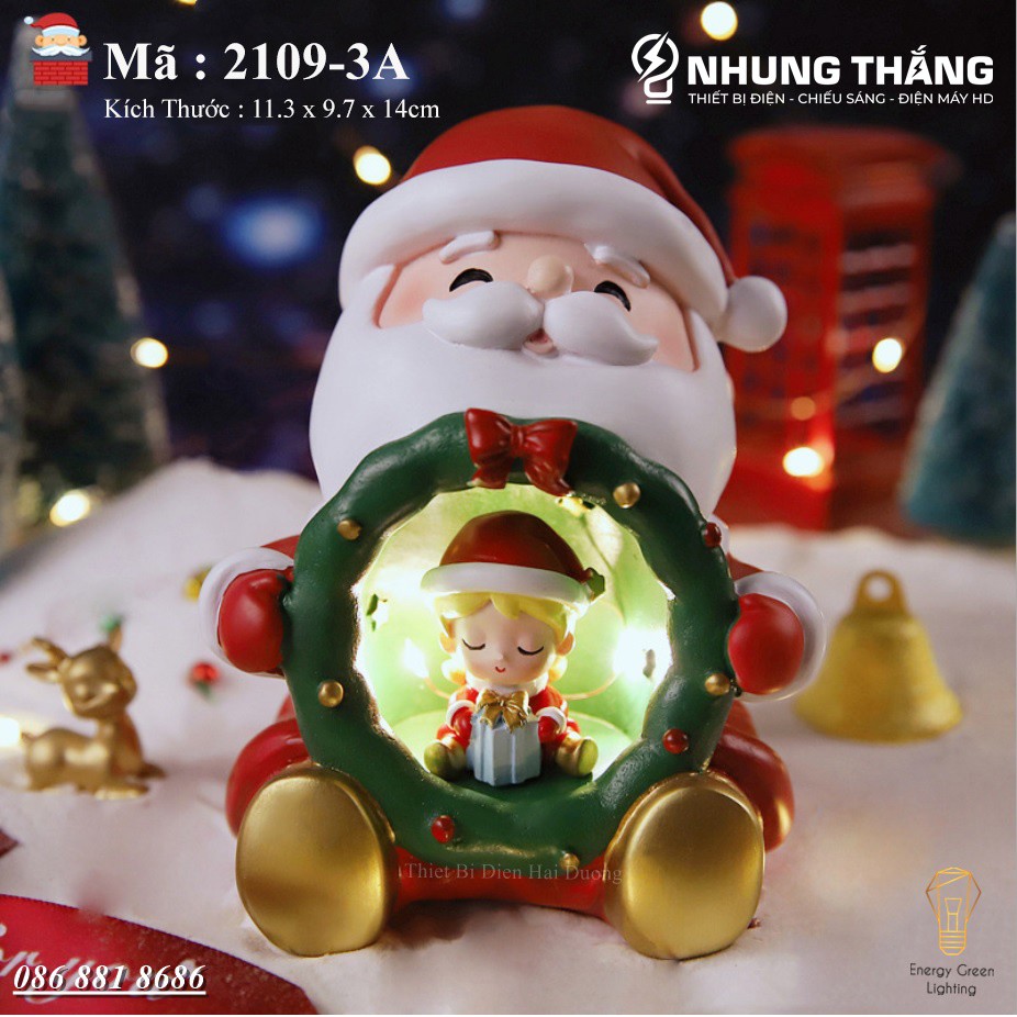 [Quà Tặng Giáng Sinh] Đèn Ngủ Hình Ông Già Noel Ôm Cô Bé,Cậu Bé Siêu Dễ Thương 2109-3A - Trang Trí Giáng Sinh - Dùng Pin