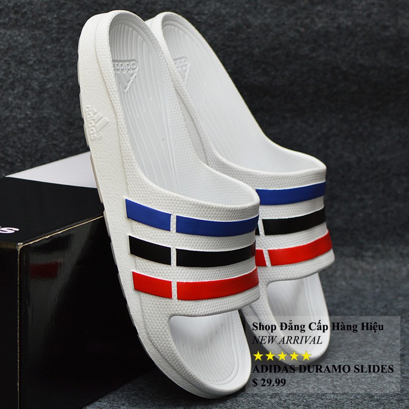 Dép Adidas Duramo chính hãng màu trắng sọc xanh đen đỏ